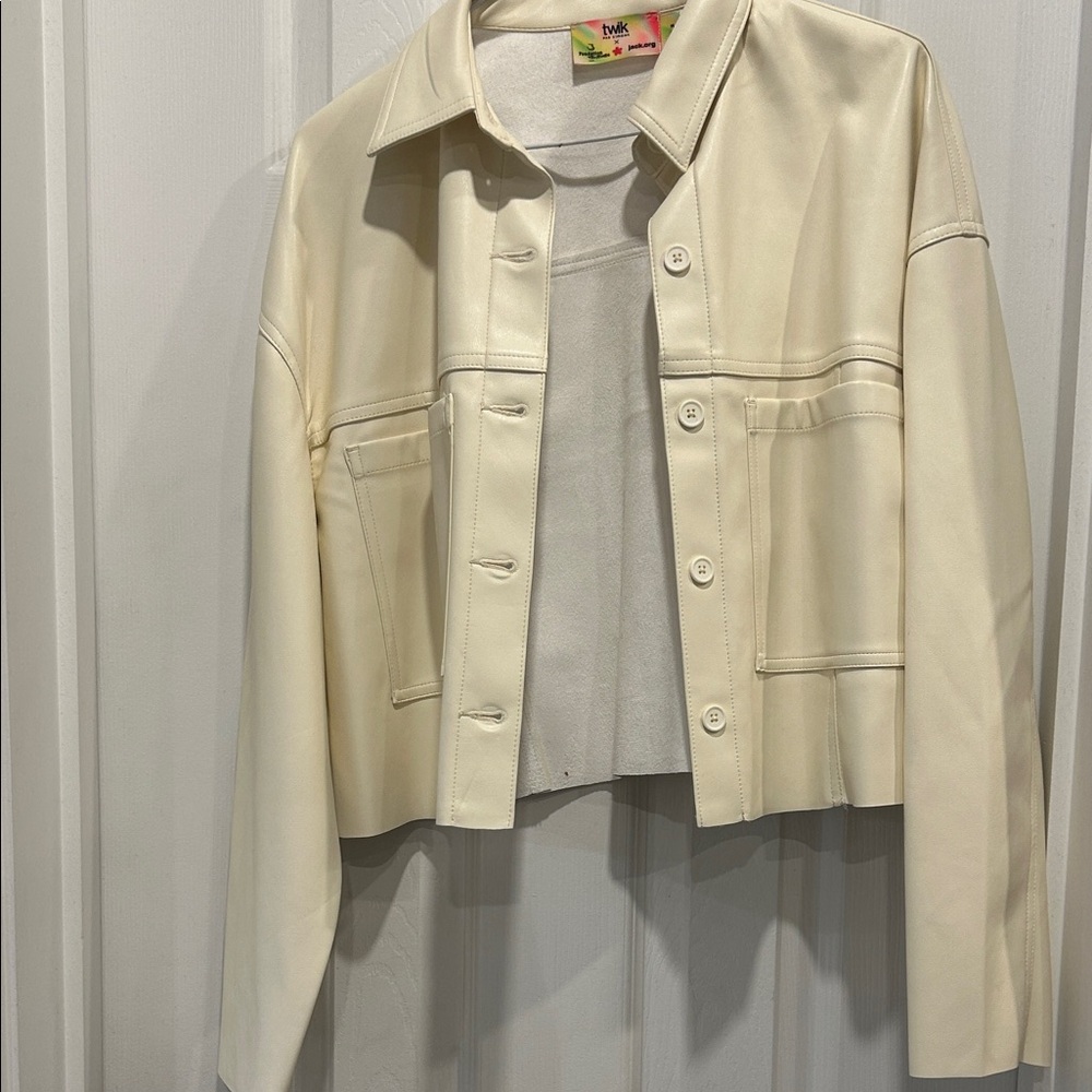 Cream Women's fake leather Jacket